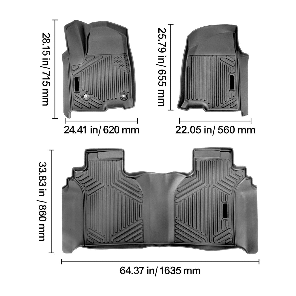 Automotive Floor Mats, Fits for Chevrolet Silverado/GMC Sierra 1500, 2500/3500 HD 2019-2024/2020-2024, 3 pcs Front and 2nd Row Liners, All Weather Custom Fit TPE Vehicle Floor Mats, Black