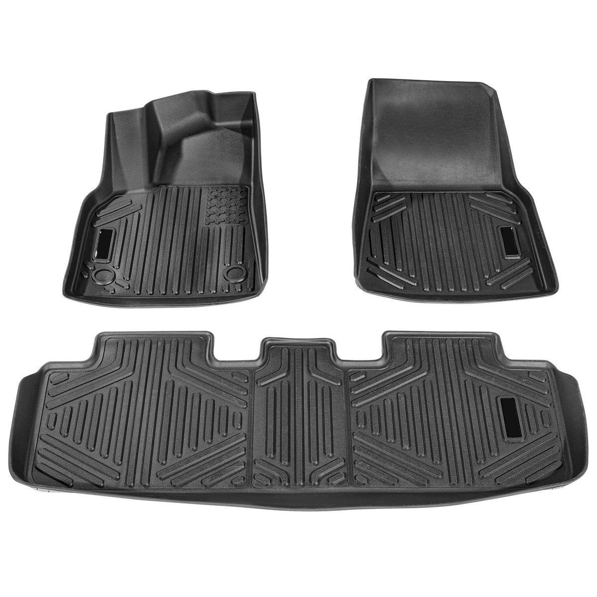 Automotive Floor Mats, Fits for Tesla Model Y 2021-2024, 3 pcs Front and 2nd Row Liners, All Weather Custom Fit TPE Vehicle Floor Mats, Easy to Clean and Secure Floor Liners for SUV, Black