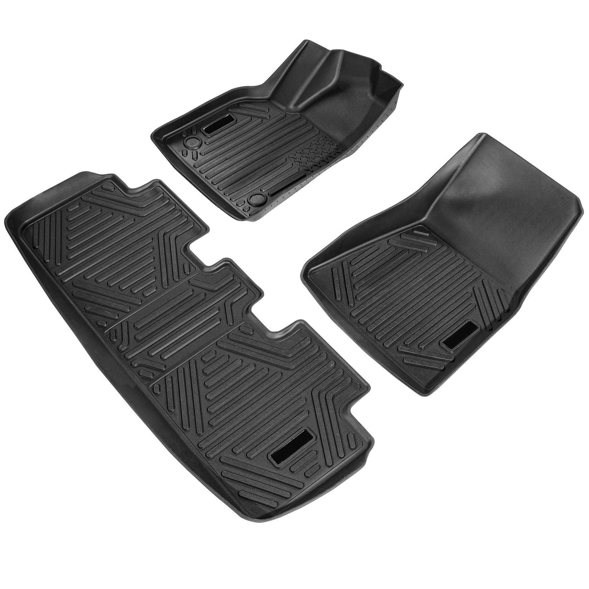 Automotive Floor Mats, Fits for Tesla Model Y 2021-2024, 3 pcs Front and 2nd Row Liners, All Weather Custom Fit TPE Vehicle Floor Mats, Easy to Clean and Secure Floor Liners for SUV, Black