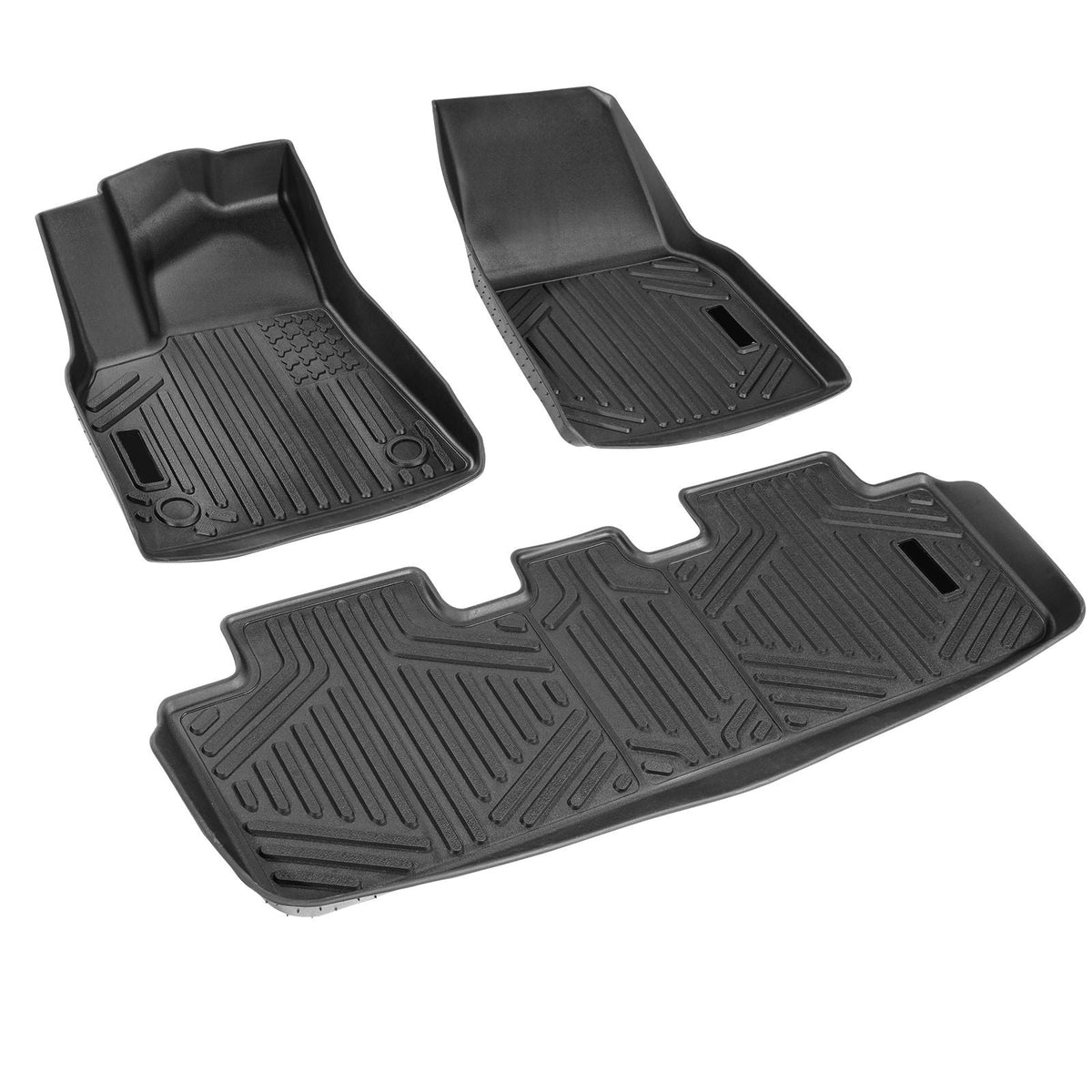Automotive Floor Mats, Fits for Tesla Model Y 2021-2024, 3 pcs Front and 2nd Row Liners, All Weather Custom Fit TPE Vehicle Floor Mats, Easy to Clean and Secure Floor Liners for SUV, Black