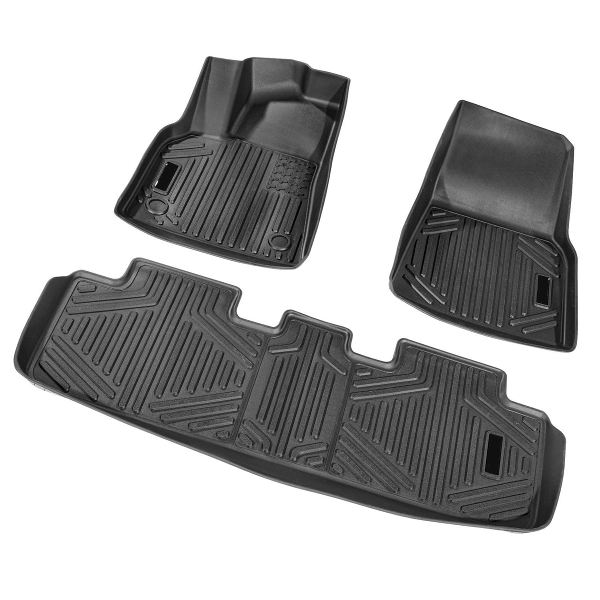 Automotive Floor Mats, Fits for Tesla Model Y 2021-2024, 3 pcs Front and 2nd Row Liners, All Weather Custom Fit TPE Vehicle Floor Mats, Easy to Clean and Secure Floor Liners for SUV, Black