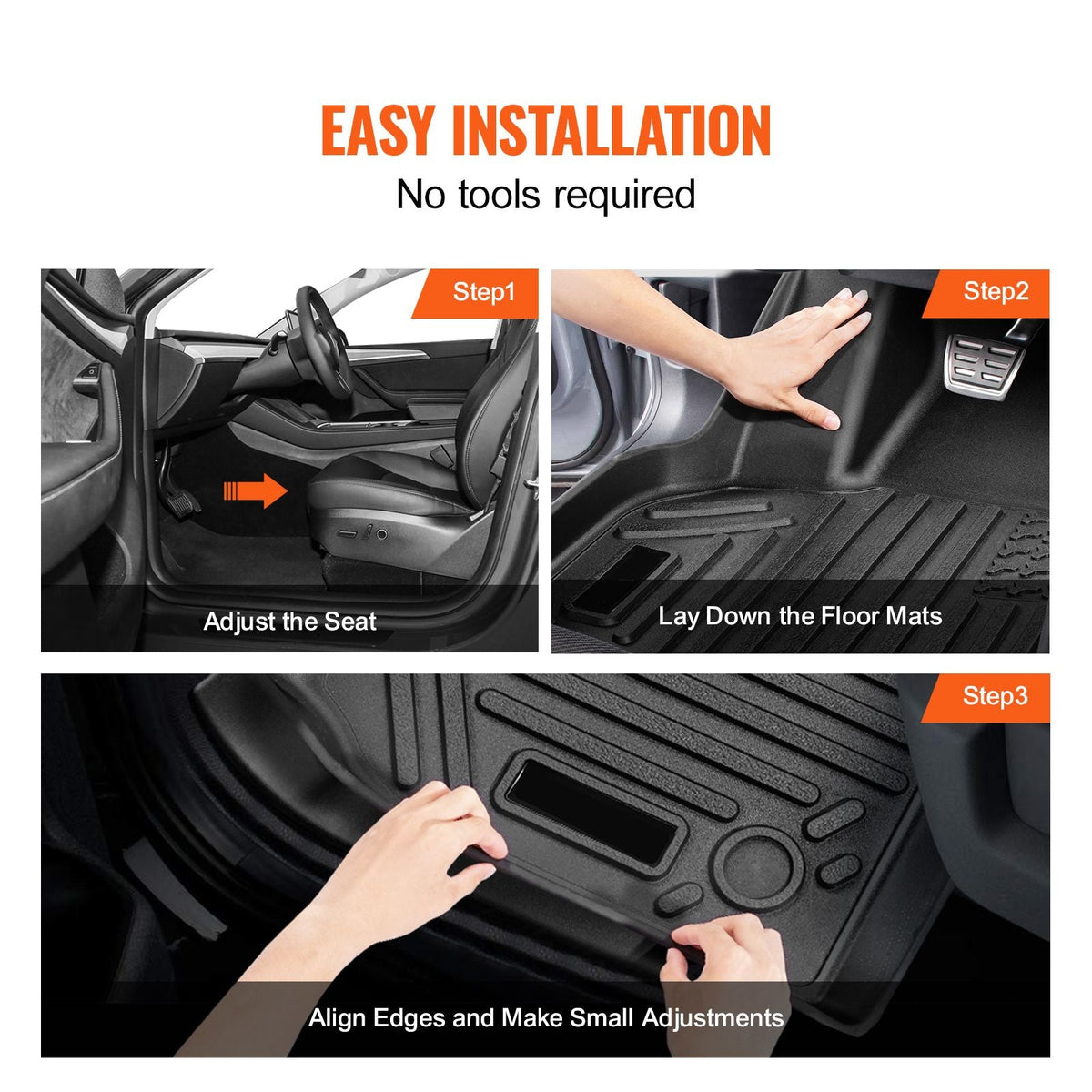Automotive Floor Mats, Fits for Tesla Model Y 2021-2024, 3 pcs Front and 2nd Row Liners, All Weather Custom Fit TPE Vehicle Floor Mats, Easy to Clean and Secure Floor Liners for SUV, Black