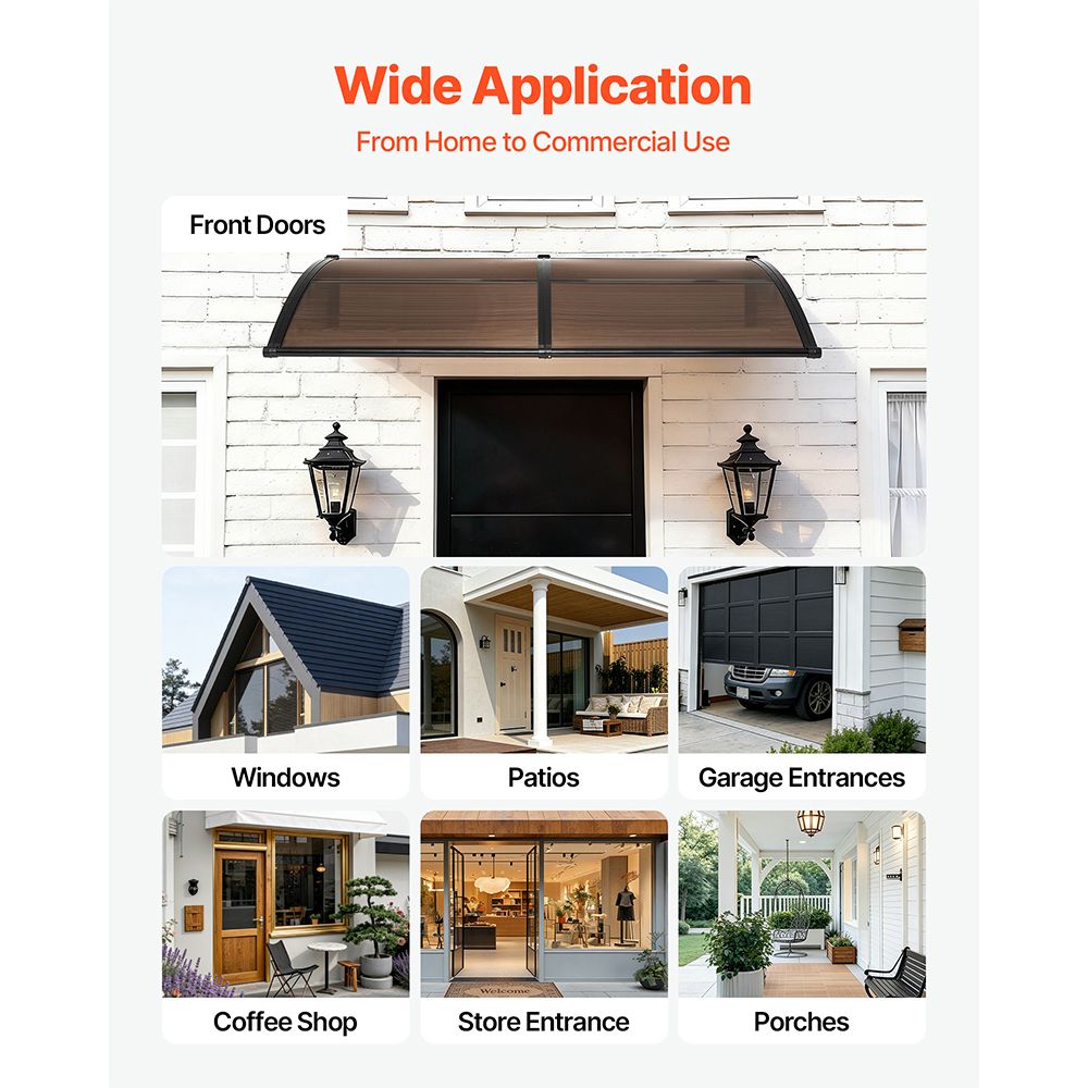 Awnings for Door Entrance, 38 x 78 in, Exterior Front Door Window Awnings with Drainage & Metal Bracket, Rain Snow Sun Protection, Overhang Polycarbonate Door Canopy for Porch Patio, Brown