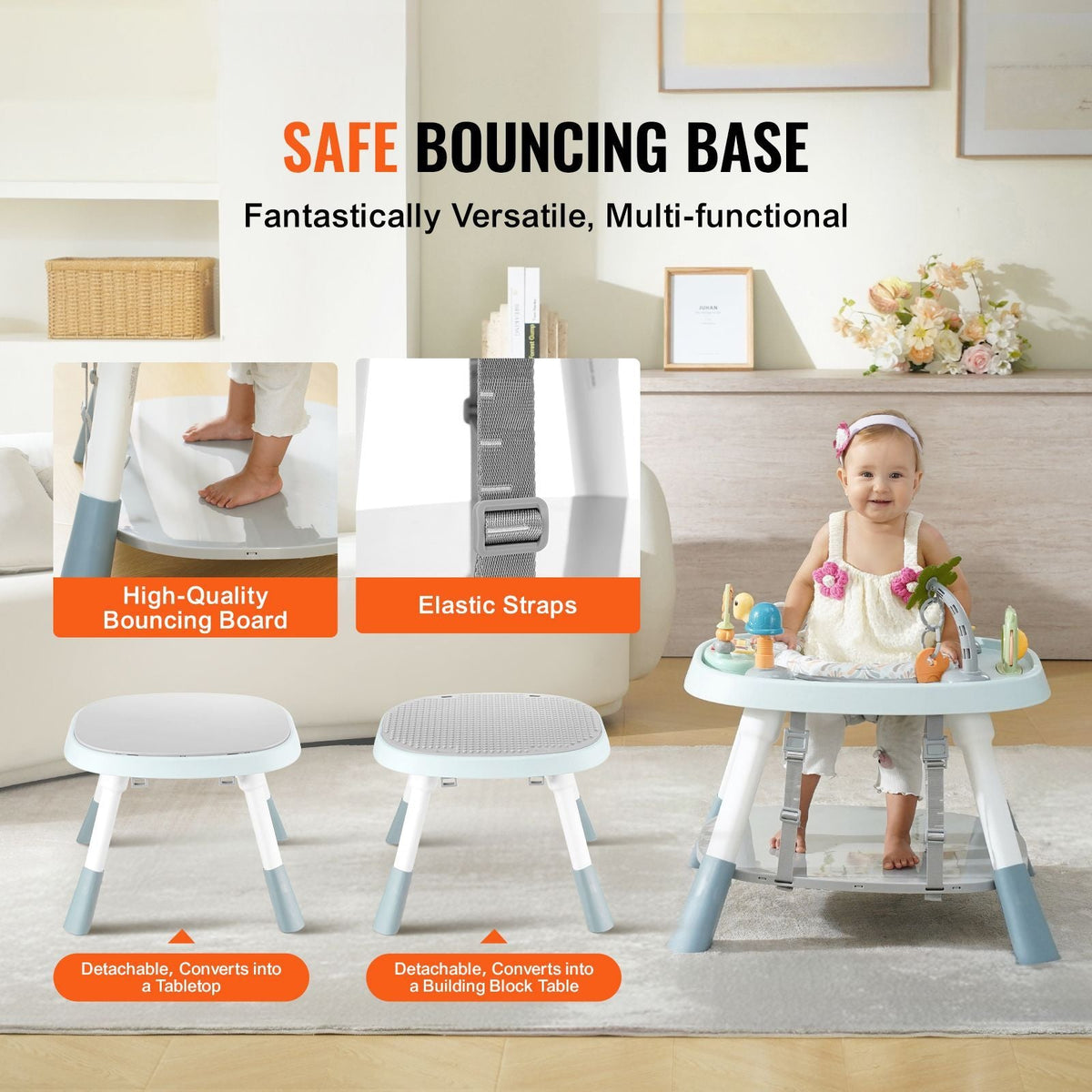 Baby Activity Center, Interactive Play Center, 360° Rotating Seat & Adjustable Height, Toddler Jumper Bouncer & Play Table with Developmental Toys, Music Songs, For Age 6 Months and Up