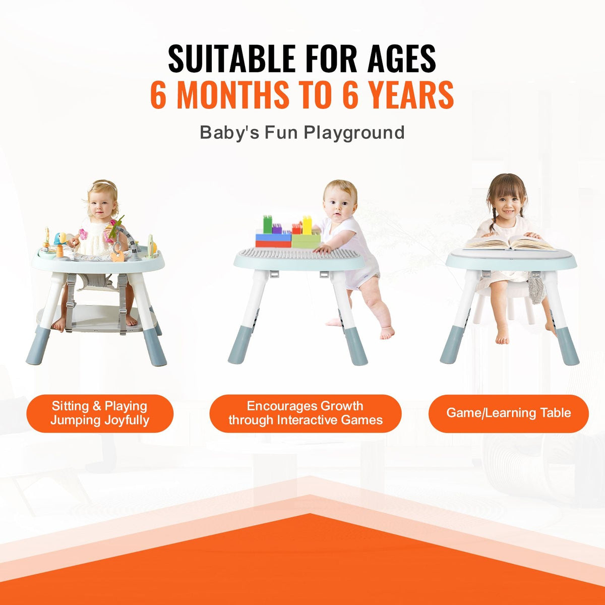 Baby Activity Center, Interactive Play Center, 360° Rotating Seat & Adjustable Height, Toddler Jumper Bouncer & Play Table with Developmental Toys, Music Songs, For Age 6 Months and Up