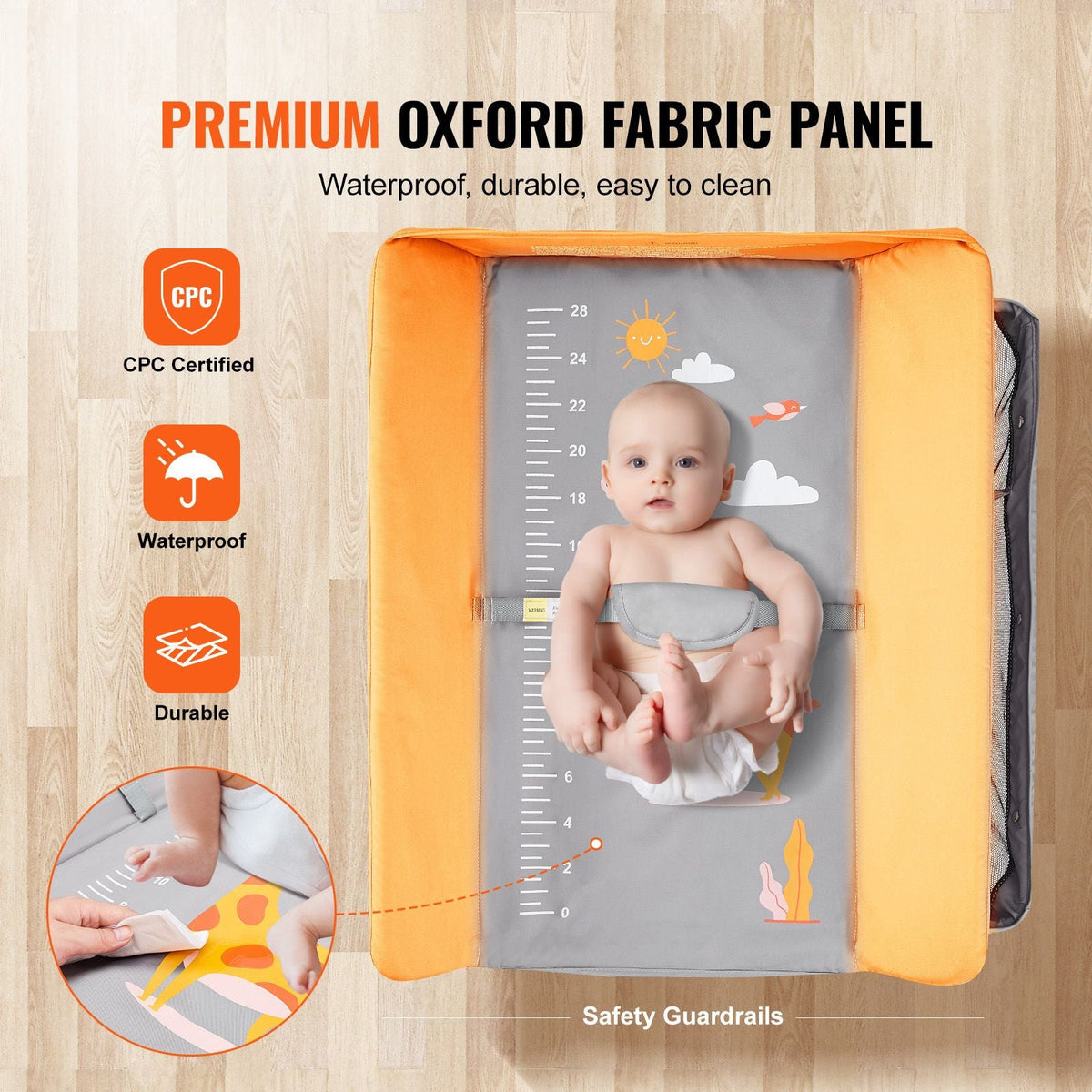 Baby Changing Table, Folding Diaper Changing Station with Lockable Wheels, Portable Changing Table 3-level Adjustable Heights, with Storage Basket & Hanging Racks for Newborns & Infant