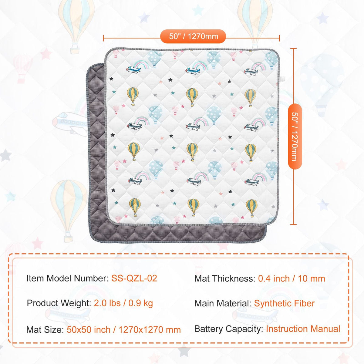 Baby Play Mat, 50"x50" Baby Crawling Mat, Non-Slip One-Piece Soft Baby Playmat, Foldable Floor Mat, Waterproof Activity Playmats for Babies,Toddlers, Infants, Machine Washable, Play & Tummy Time