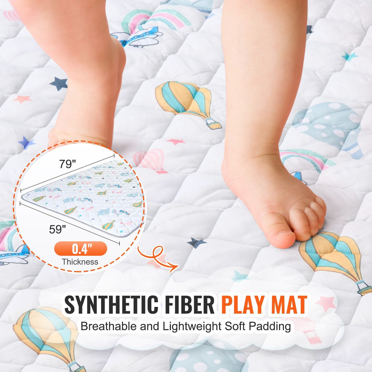 Baby Play Mat, 59"x79" Baby Crawling Mat, Non-Slip One-Piece Soft Baby Playmat, Foldable Floor Mat, Waterproof Activity Playmats for Babies,Toddlers, Infants, Machine Washable, Play & Tummy Time