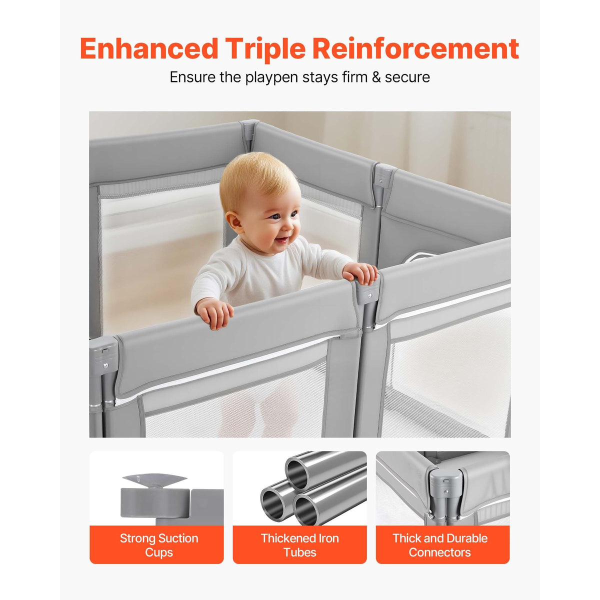 Baby Playpen, 47.2″ x 47.2″ Foldable Toddlers Playpen, Indoor/Outdoor Baby Fence Play Yard with Zippered Door & Soft Breathable Mesh, No-Gap Toddlers Activity Center for 6 -24 Months Babies
