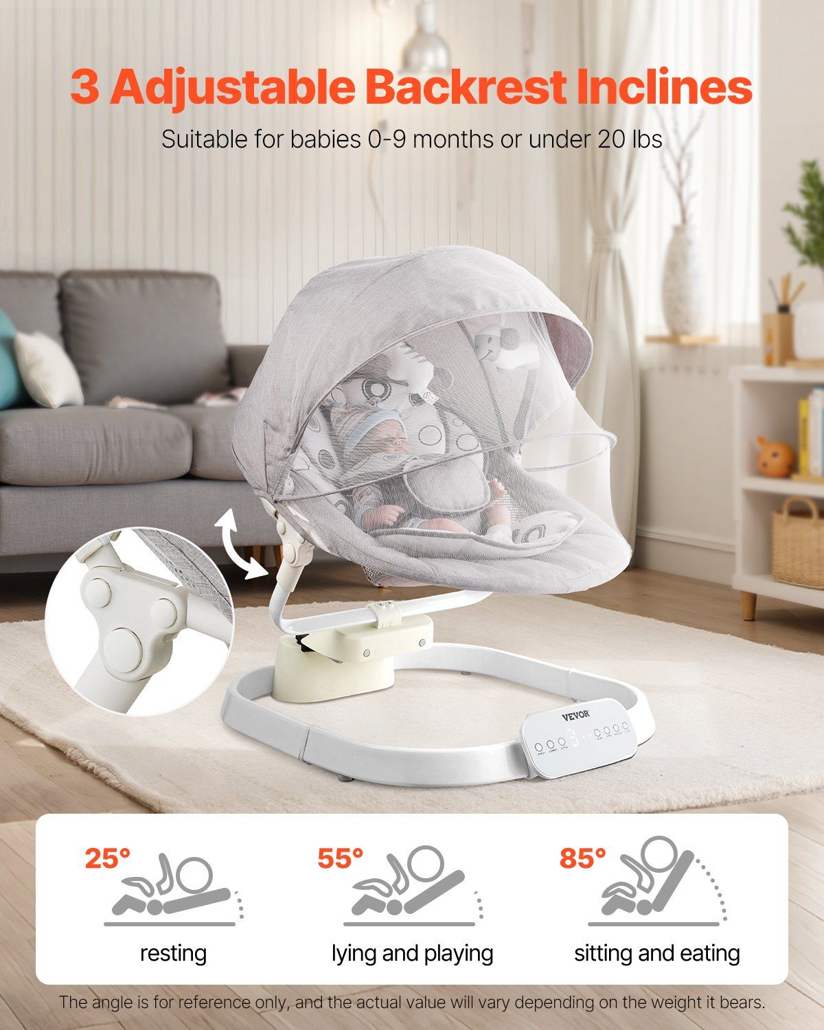 Baby Swing for Infants Rocker 3 Speeds 3 Seat Positions Remote Control Bluetooth