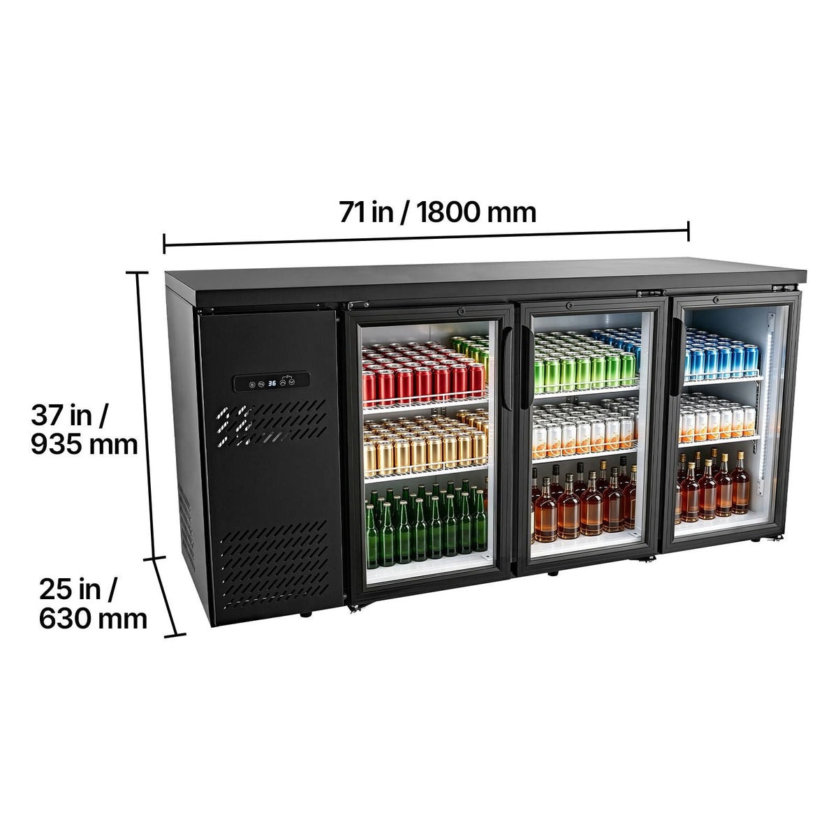 Back Bar Cooler, 19.6 Cu. Ft Counter Height Beverage Refrigerator, Commercial Bar Display Fridge w/ 3 Glass Doors, LED Lighting, Fan Cooling Beer Wine Cooler for Pub, Merchandiser, Store