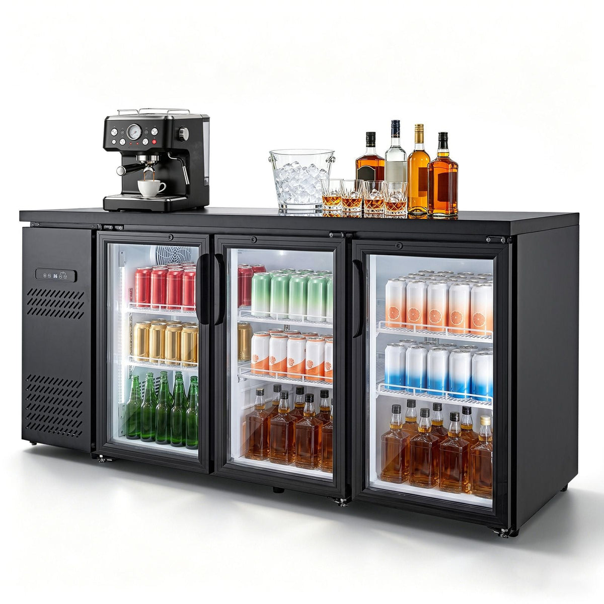 Back Bar Cooler, 19.6 Cu. Ft Counter Height Beverage Refrigerator, Commercial Bar Display Fridge w/ 3 Glass Doors, LED Lighting, Fan Cooling Beer Wine Cooler for Pub, Merchandiser, Store