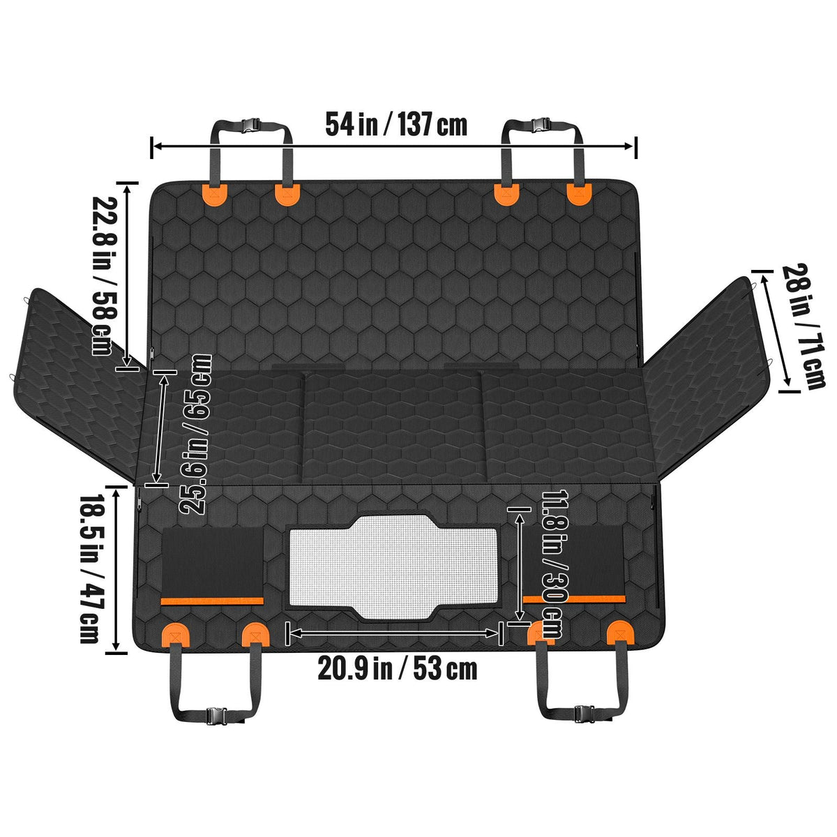 Back Seat Extender, Dog Car Seat Cover for Back Seat Bed with Mesh Window and Storage Pocket, Supports 350lbs Dog Hammock for Car Dog Car Bed 54"x25.6" for Car, SUV, Truck