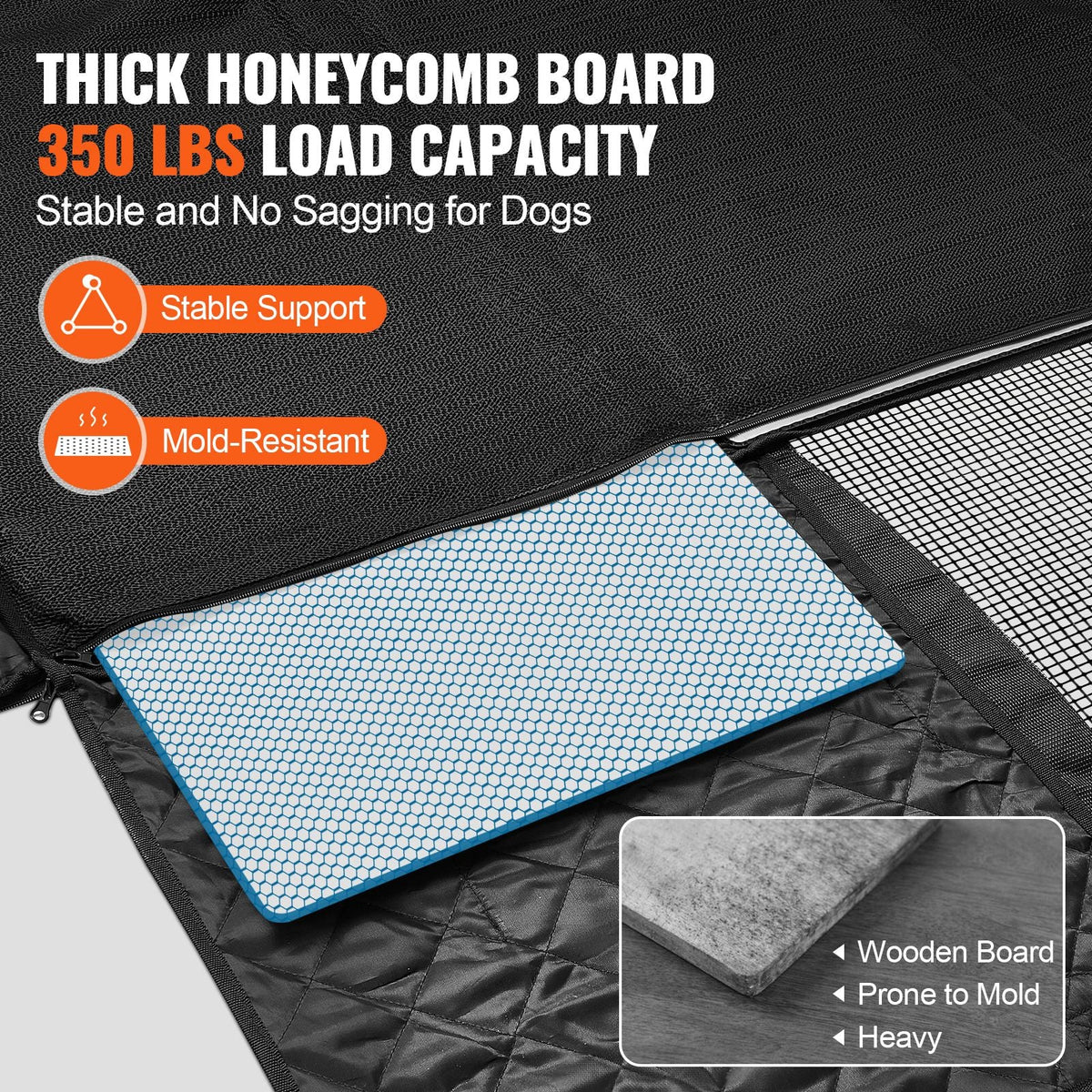 Back Seat Extender for Dogs,Dog Hammock for Car Back seat,Dog Car Seat Cover with Hard Bottom Dog Car Seat Bed 52"x24.8" ,Supports 350lb with Mesh Window and Storage Pocket for Car, SUV