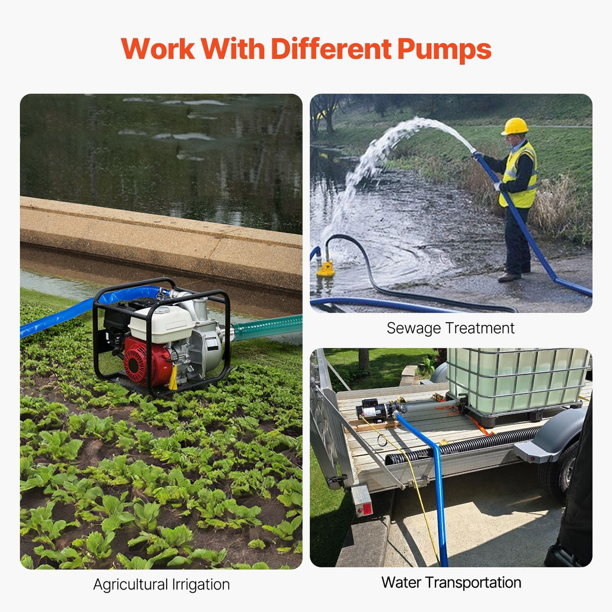 Backwash Hose, 3 in x 50 ft, Blue High Quality PVC Hose, with Clamps, Camlock, Aluminum Fittings, Fit Various Pumps, for Sewage Treatment, Water Transportation and More Agricultural Purposes