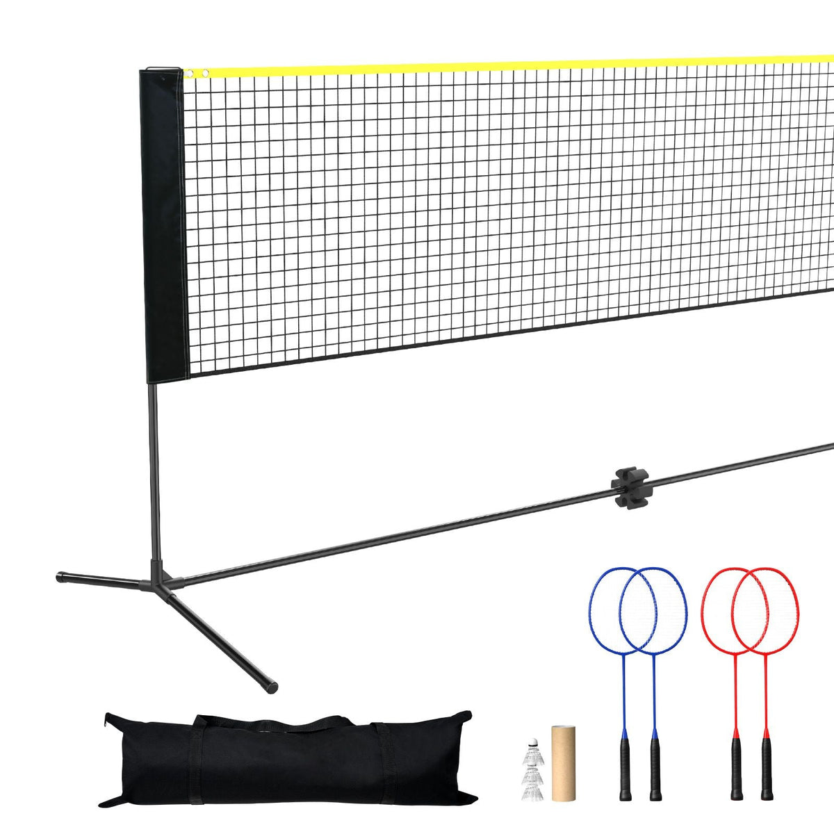 Badminton Net, Height Adjustable Volleyball Net, 20ft Wide Foldable Pickleball Net, Portable Tennis Net Set with Poles, Stand, Bag, Rackets, Nylon Shuttlecocks, Kid Backyard Indoor Outdoor Use