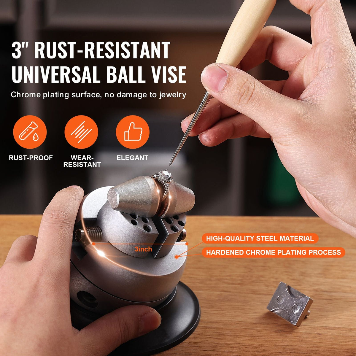 Ball Vise, 3" Engraving Setting Tool, 360° Rotation Engraving Block Vise, 30 PCS Attachment Jewelry Engraving Block Tools Standard Block for Gemstone Inlay and Small-Scale Engraving