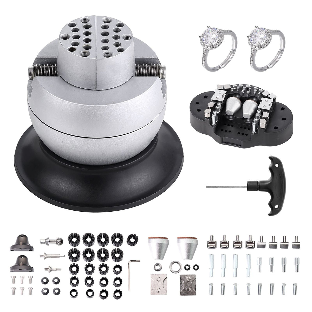 Ball Vise, 3" Engraving Setting Tool, 360° Rotation Engraving Block Vise, 70 PCS Attachment Jewelry Engraving Block Tools Standard Block for Gemstone Inlay and Small-Scale Engraving