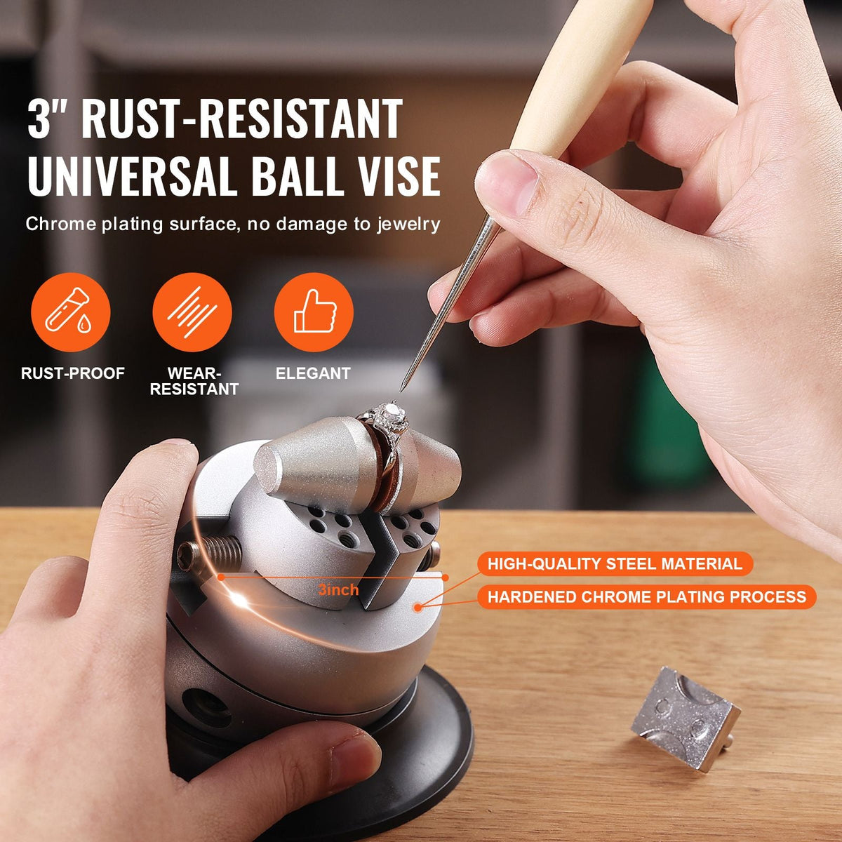 Ball Vise, 3" Engraving Setting Tool, 360° Rotation Engraving Block Vise, 70 PCS Attachment Jewelry Engraving Block Tools Standard Block for Gemstone Inlay and Small-Scale Engraving