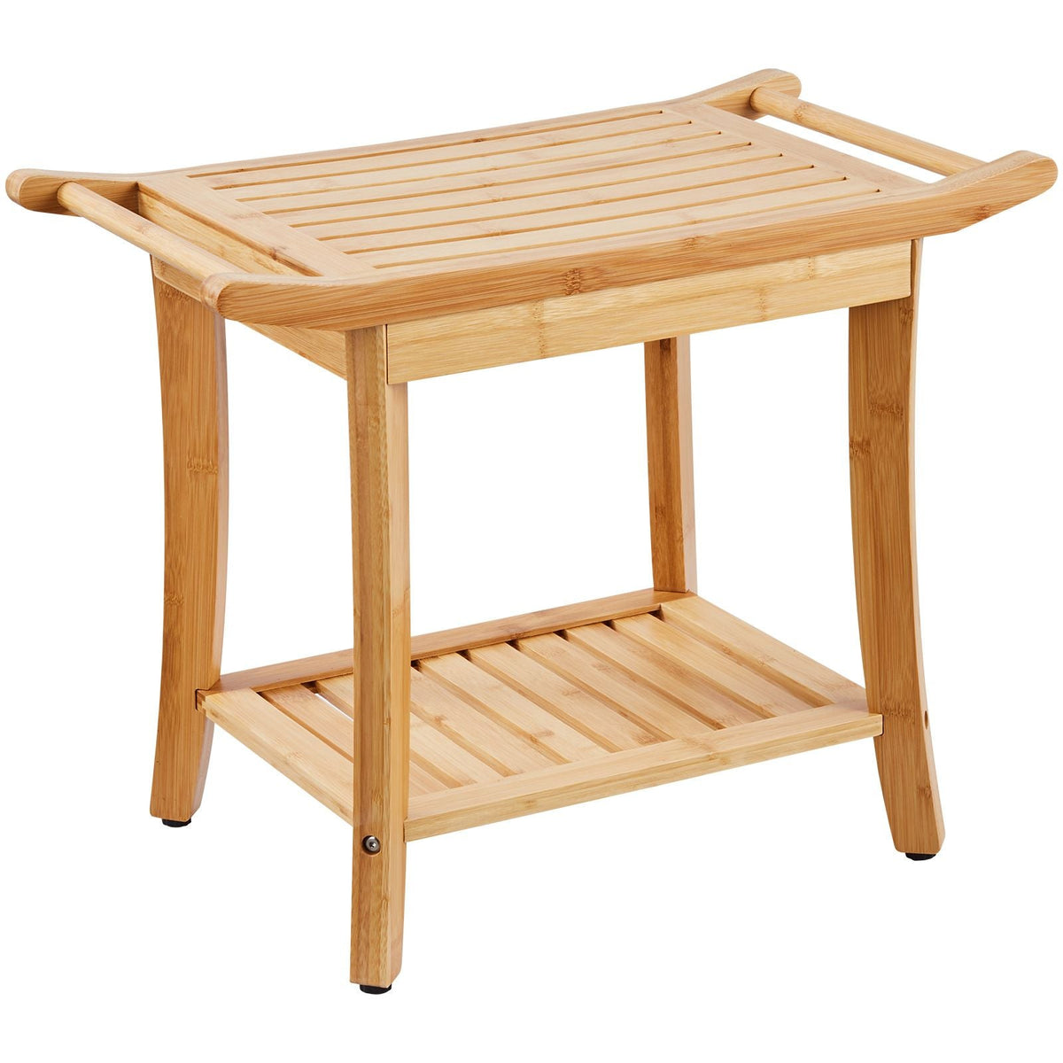 Bamboo Shower Bench, 24 x 13.8 x 18.9 in, Waterproof Shower Stool Chair with Storage Shelf Handle, 300 lbs Load Capacity Spa Bath Seat Organizer, for Adults Seniors Women Elderly Indoor Outdoor