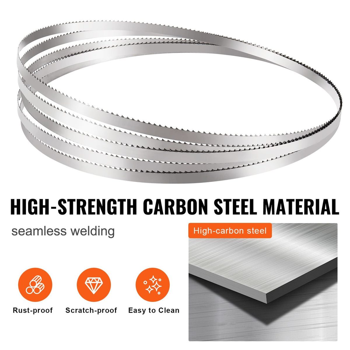 Band Saw Blade, 51.2x0.63x0.02 inch, 5 PCS/Pack Meat Bandsaw Blades for Replacement, Carbon Steel Blade, Meat Cutting Blade Wrapped by Rust-Proof Paper, Fit for Commercial Bone Saw Machines