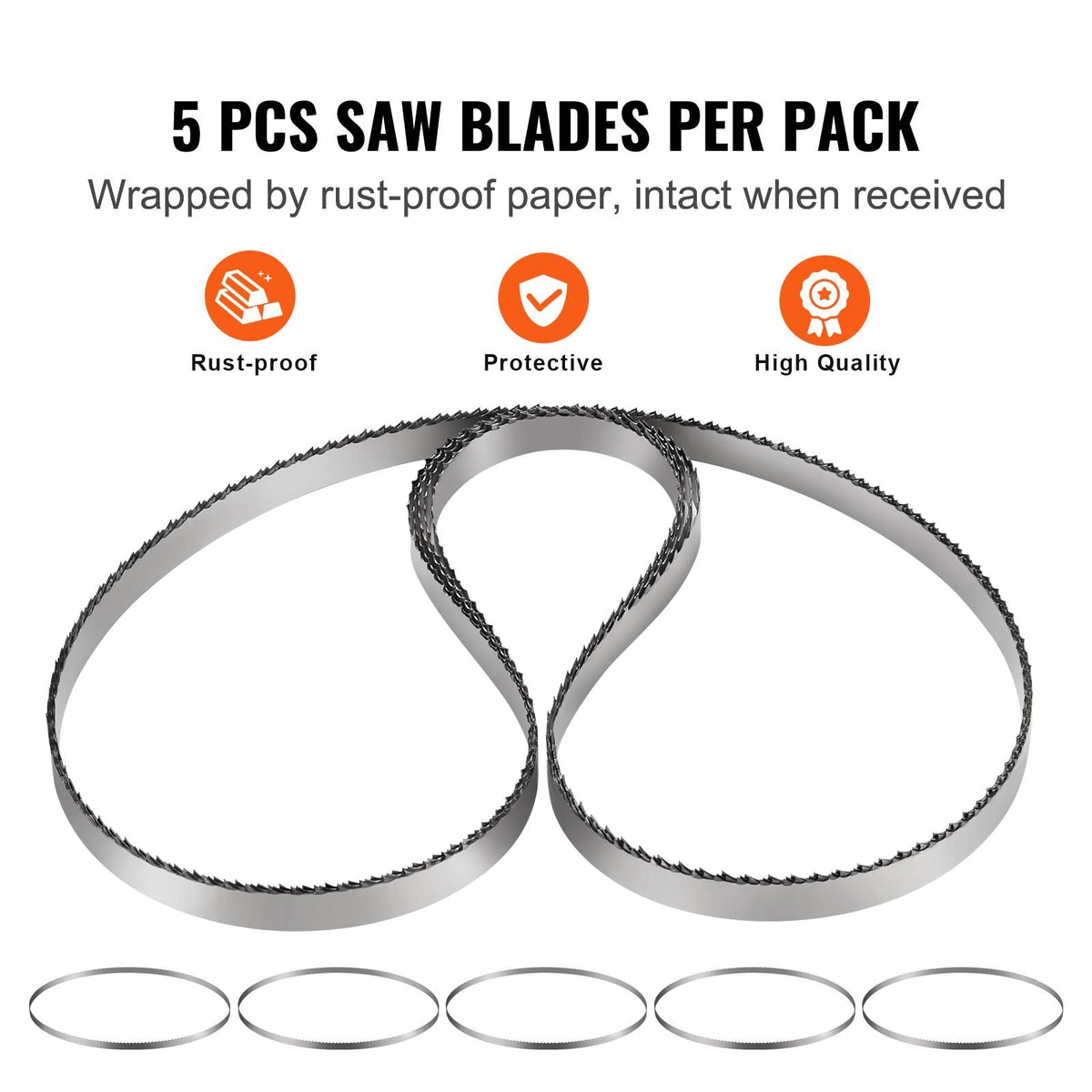 Band Saw Blade, 51.2x0.63x0.02 inch, 5 PCS/Pack Meat Bandsaw Blades for Replacement, Carbon Steel Blade, Meat Cutting Blade Wrapped by Rust-Proof Paper, Fit for Commercial Bone Saw Machines