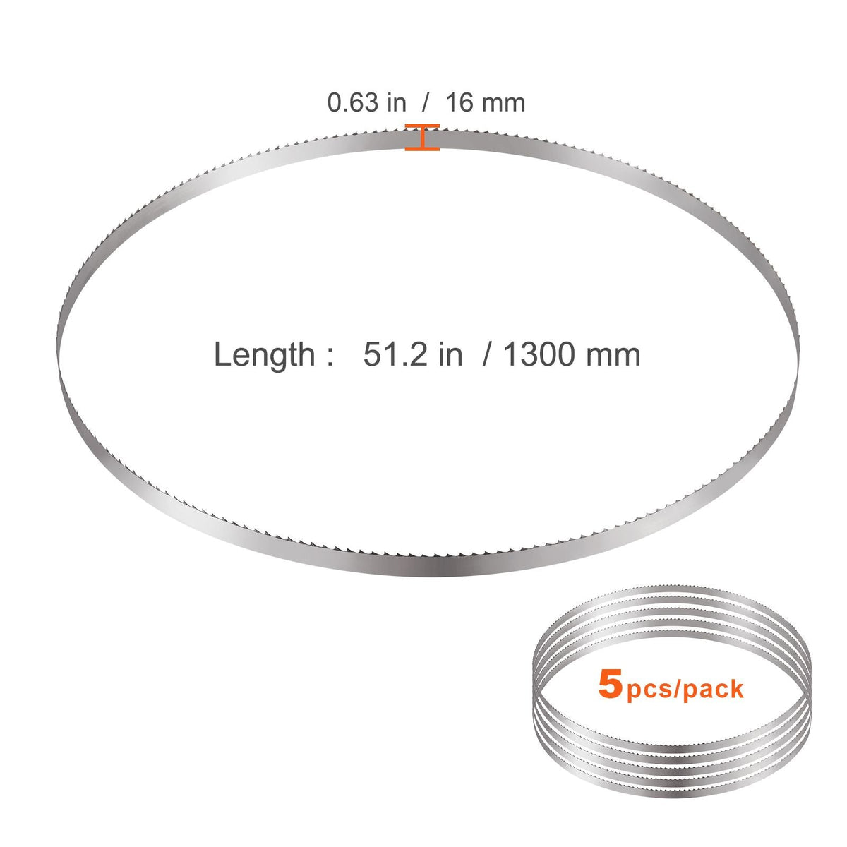 Band Saw Blade, 51.2x0.63x0.02 inch, 5 PCS/Pack Meat Bandsaw Blades for Replacement, Carbon Steel Blade, Meat Cutting Blade Wrapped by Rust-Proof Paper, Fit for Commercial Bone Saw Machines