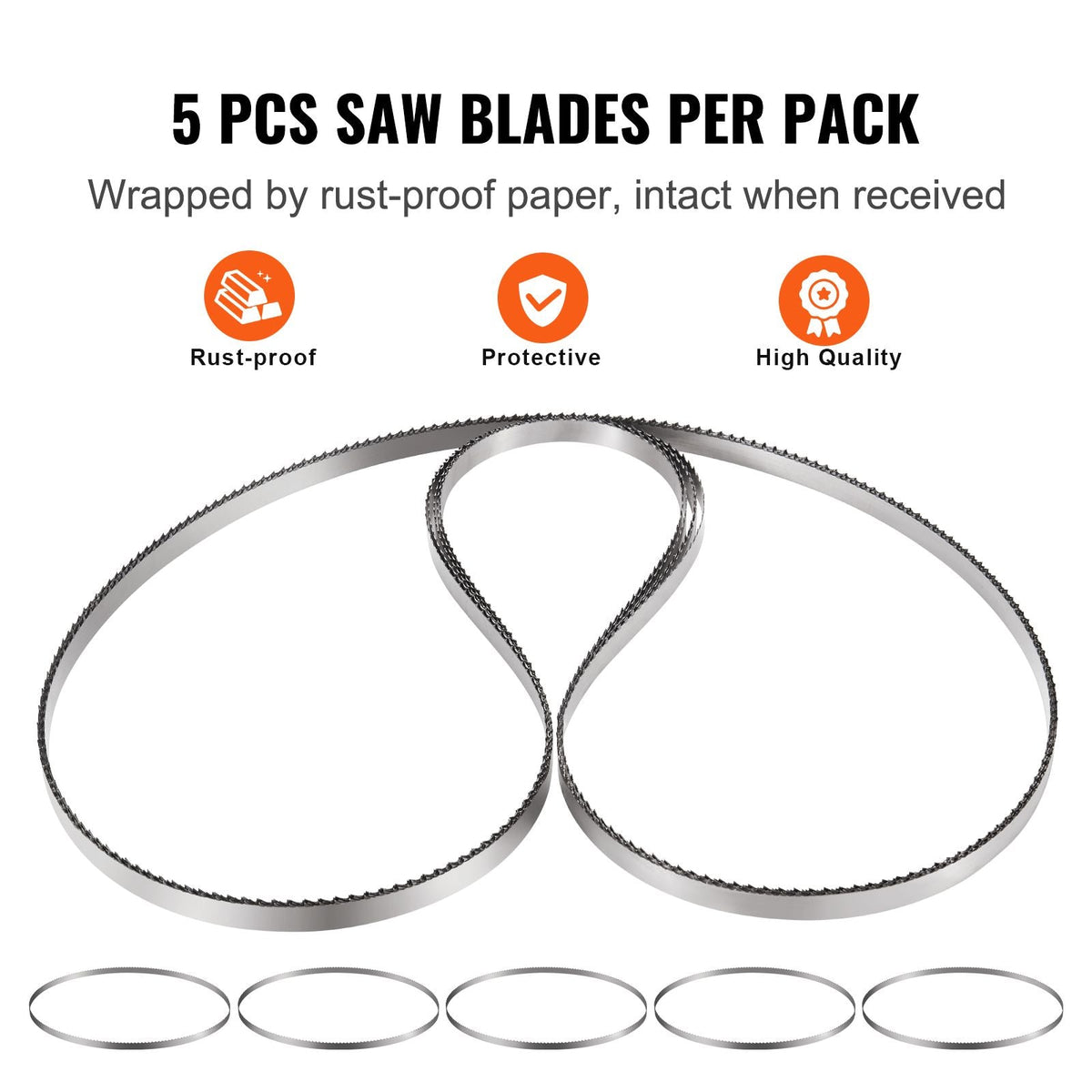 Band Saw Blade, 82.3x0.63x0.02 inch, 5 PCS/Pack Meat Bandsaw Blades for Replacement, Carbon Steel Blade, Meat Cutting Blade Wrapped by Rust-Proof Paper, Fit for Commercial Bone Saw Machines