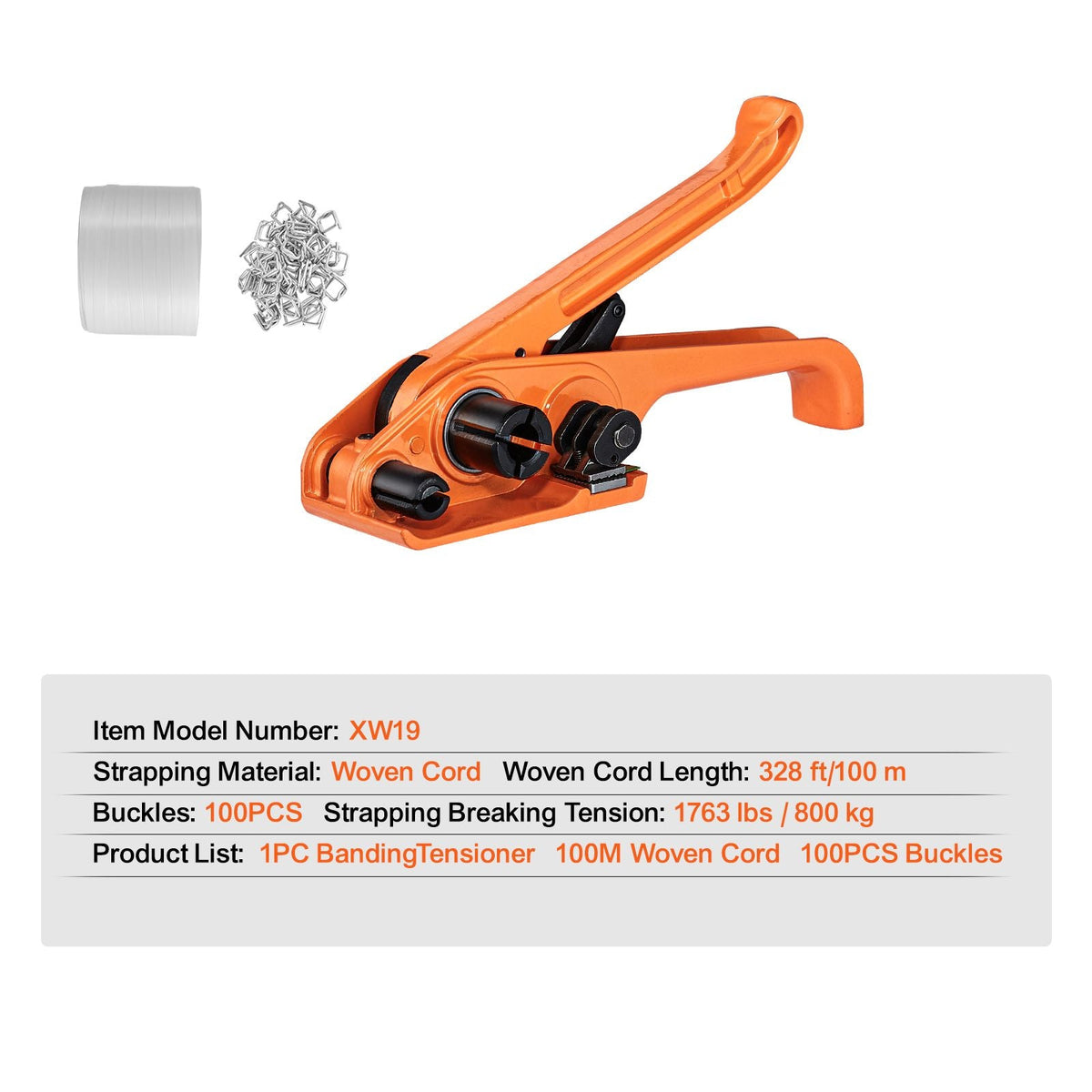 Banding Strapping Kit with Strapping Tensioner Tool, 328 ft Length Woven Strapping Cord Band, 100 Metal Seals, Pallet Packaging Strapping Banding Kit, Banding Packaging Strapping for Packing