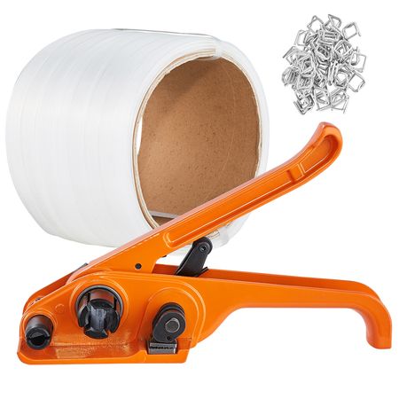 Banding Strapping Kit with Strapping Tensioner Tool, 328 ft Length Woven Strapping Cord Band, 100 Metal Seals, Pallet Packaging Strapping Banding Kit, Banding Packaging Strapping for Packing