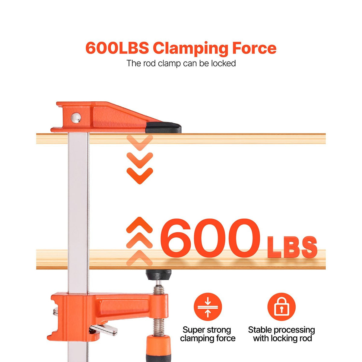 Bar Clamps for Woodworking, 2-Pack 6 inch and 2-Pack 12 inch, Lockable F-Clamp with 600 lbs Load Limit, 2-1/2 inch Depth, Cast Iron and Carbon Steel, Wood Clamps for Woodworking Metal Working