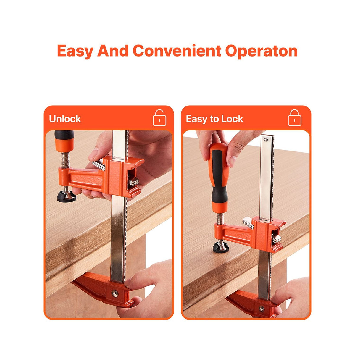Bar Clamps for Woodworking, 2-Pack 6 inch and 2-Pack 12 inch, Lockable F-Clamp with 600 lbs Load Limit, 2-1/2 inch Depth, Cast Iron and Carbon Steel, Wood Clamps for Woodworking Metal Working