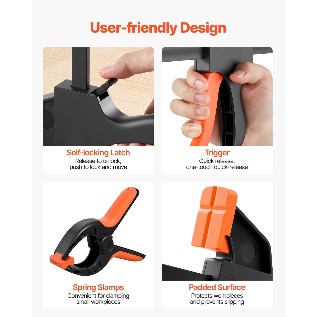 Bar Clamps for Woodworking, 8-Pack, 6" and 12", with Spring Clamps, One-Handed Clamp/Spreader, 154 lbs Load Limit, Quick Release, Self-Locking Design, for Wood Working and Metal Working