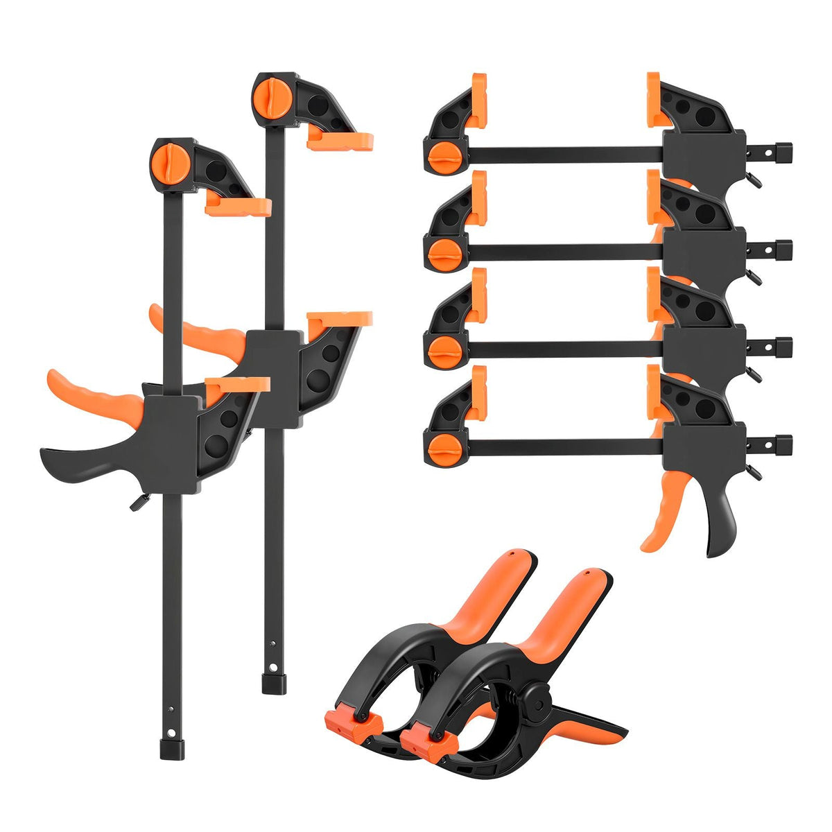 Bar Clamps for Woodworking, 8-Pack, 6" and 12", with Spring Clamps, One-Handed Clamp/Spreader, 154 lbs Load Limit, Quick Release, Self-Locking Design, for Wood Working and Metal Working