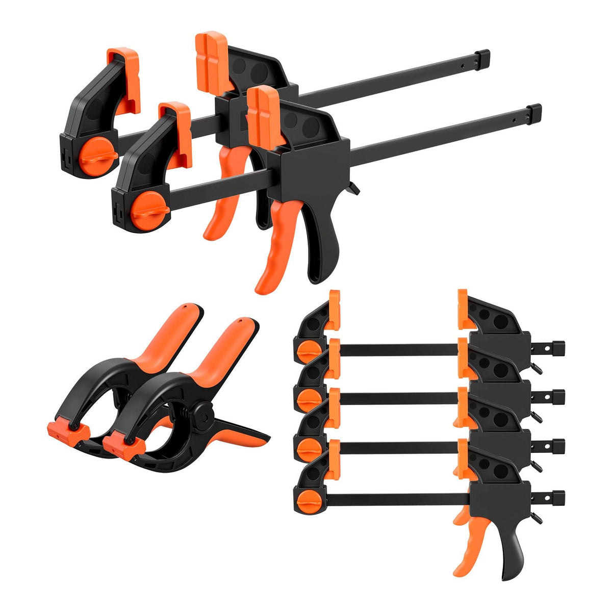 Bar Clamps for Woodworking, 8-Pack, 6" and 12", with Spring Clamps, One-Handed Clamp/Spreader, 154 lbs Load Limit, Quick Release, Self-Locking Design, for Wood Working and Metal Working