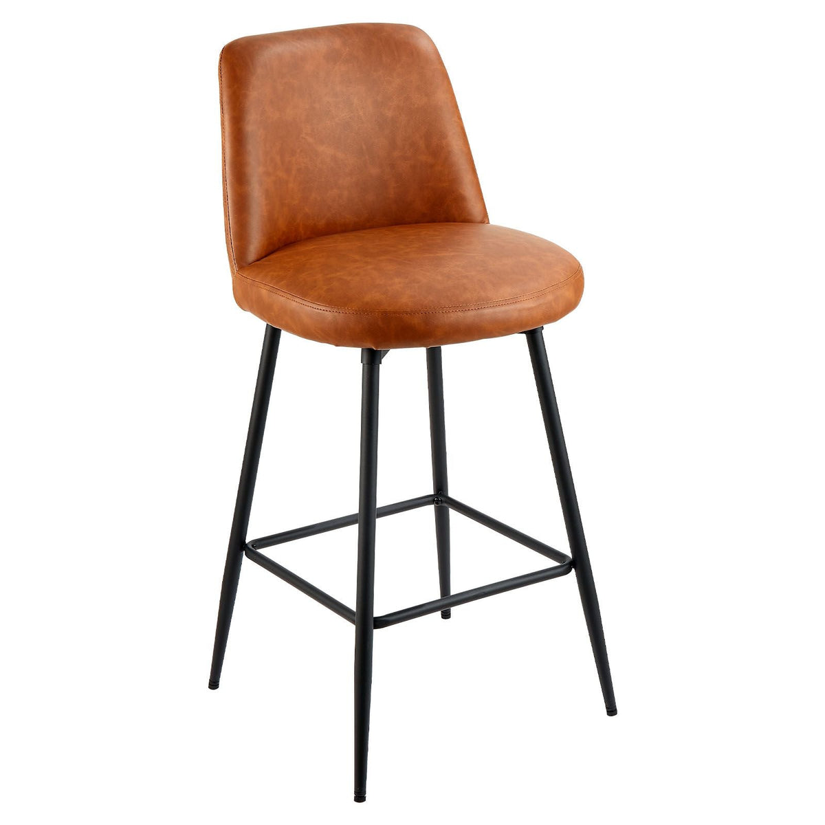 Bar Stool Set of 2, 27 inch Counter Height Swivel Stools, Modern PU Leather Counter Barstool with Backrest and Metal Legs, Armless Bar Chair, Island Barstool for Kitchen, Dining Room, Brown
