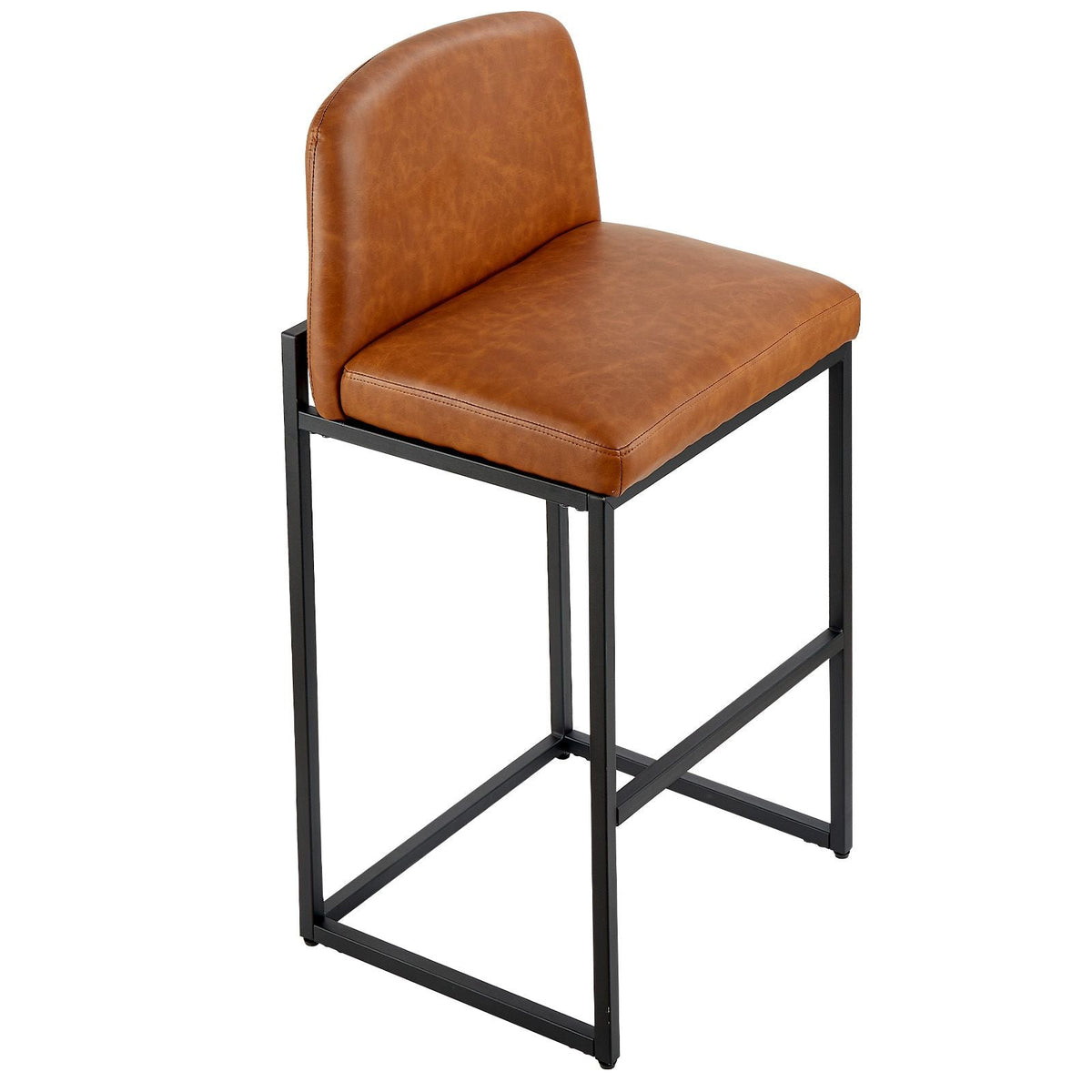 Bar Stool Set of 4, 27 inch Counter Height Stools, Modern PU Leather Counter Barstool with Backrest, Metal Legs, Easy Assembly Armless Bar Chair, Island Barstool for Kitchen, Dining Room, Brown