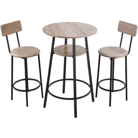 Bar Table, 3PCS 23.5″ Bars Tables Set, Bar Tables and Chair Set with Rounded Corner Design, Round Pub Table with Two Stools for Office Desk, Breakfast Corner, Mini Bars, Light Gray, Black
