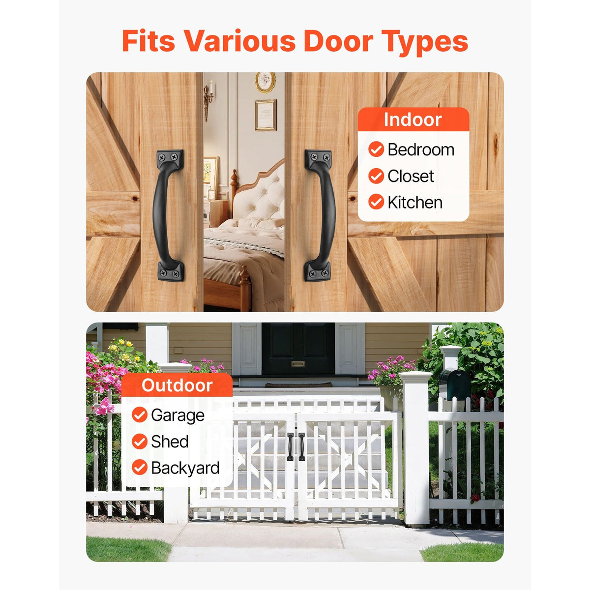 Barn Door Handle, 4Pcs 6.5 in Rustic Fence Gate Handle, Rust-Resistant Coating, Heavy Duty Carbon Steel Outdoor Gate Handles, Easy to Install, Metal Sliding Door Pulls for Garage Shed Pantry