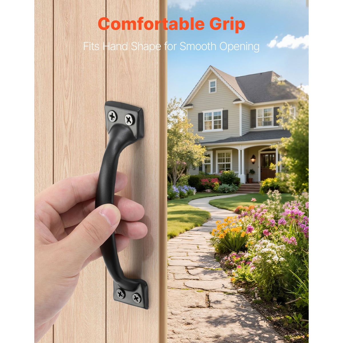Barn Door Handle, 4Pcs 6.5 in Rustic Fence Gate Handle, Rust-Resistant Coating, Heavy Duty Carbon Steel Outdoor Gate Handles, Easy to Install, Metal Sliding Door Pulls for Garage Shed Pantry