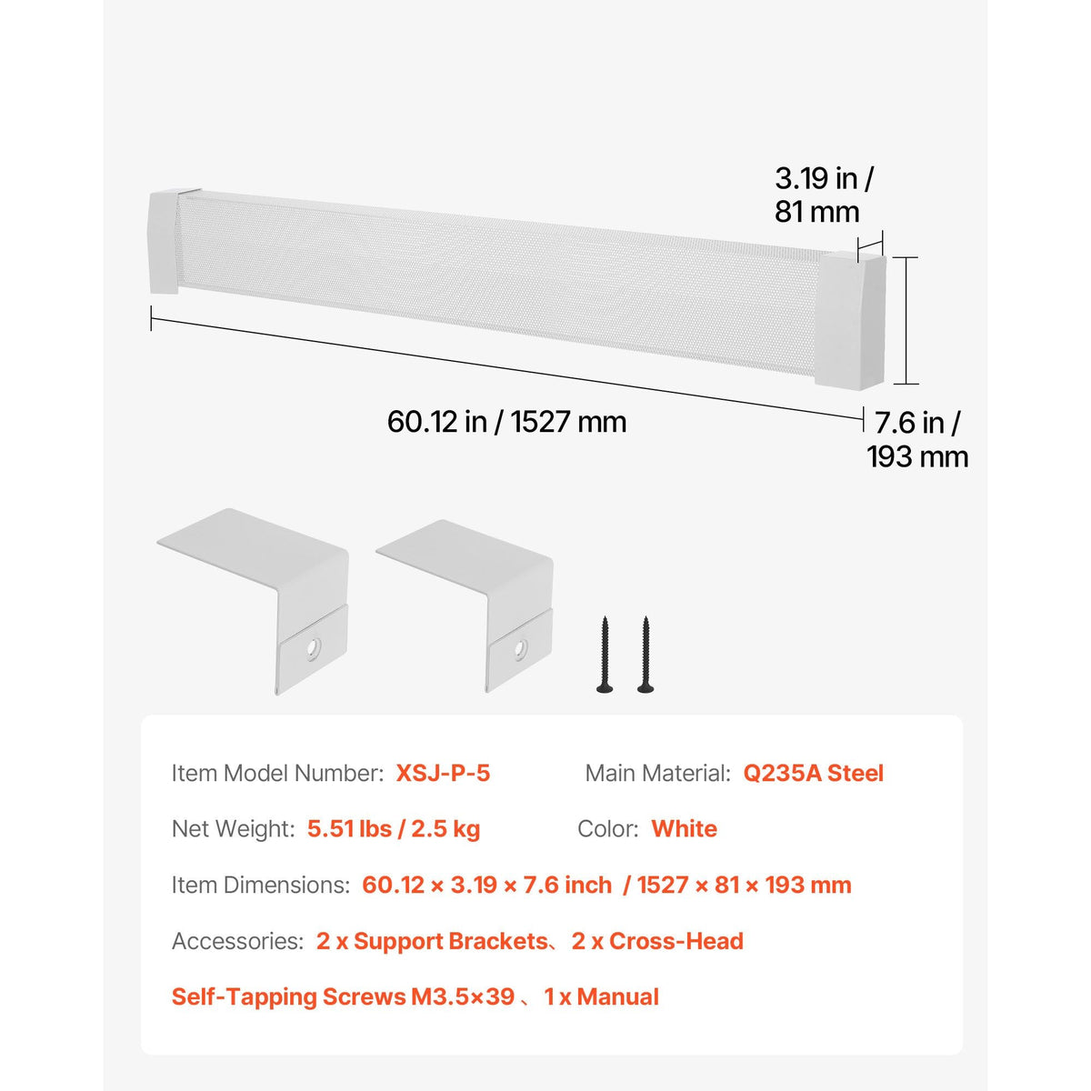 Baseboard Heater Covers, Premium Series 5 ft Standard Electric Heating Unit Front Cover for Home Improvement, Heavy-duty Steel, Easy Installation for Bedroom Replacing Old Cover, White