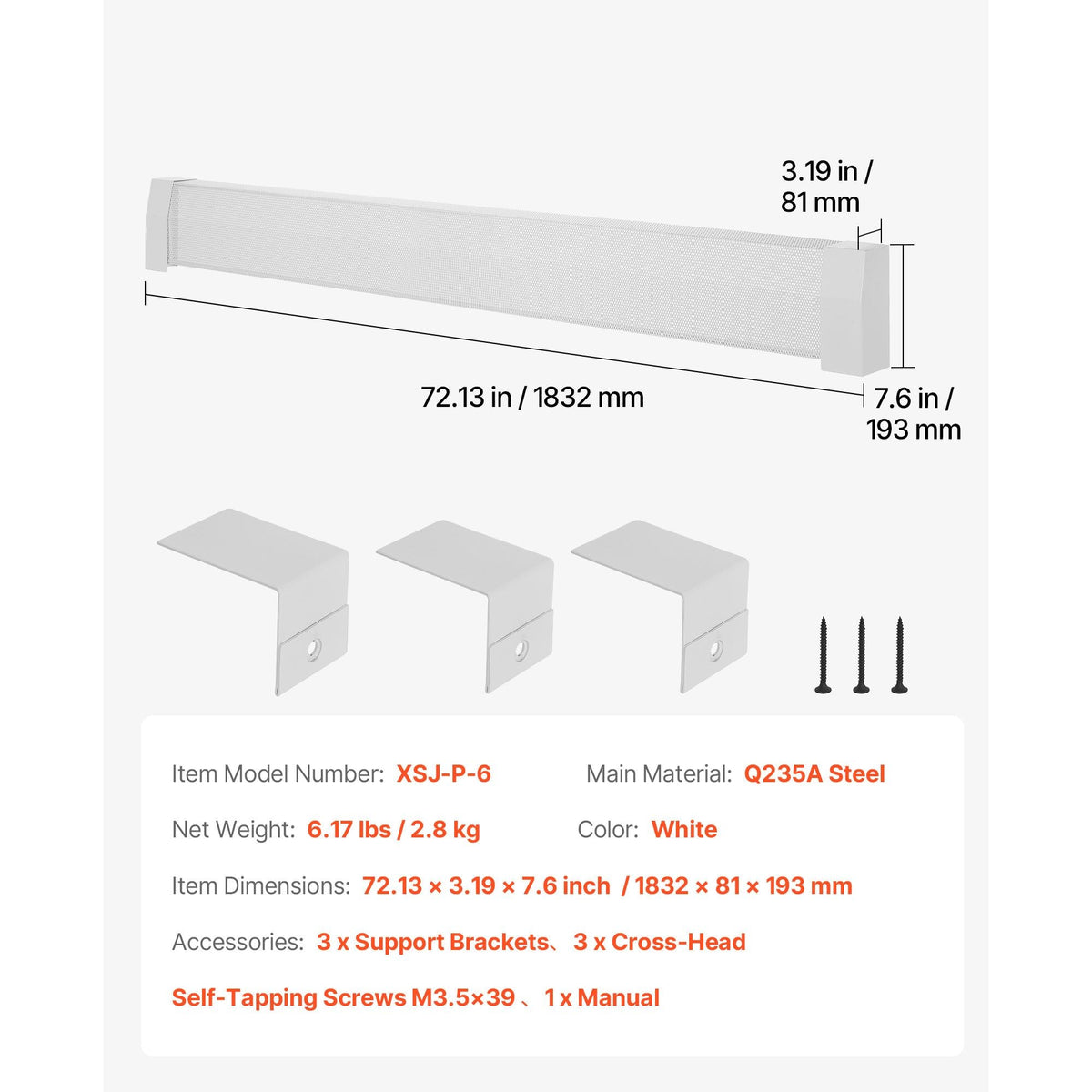 Baseboard Heater Covers, Premium Series 6 ft Standard Electric Heating Unit Front Cover for Home Improvement, Heavy-duty Steel, Easy Installation for Bedroom Replacing Old Cover, White