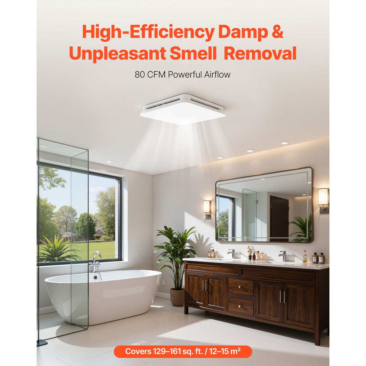 Bathroom Exhaust Fan with LED Light, 80 CFM 4000K Bathroom Vent, 1.5 Sones Low-Noise, Premium Motor Ceiling Fan for Laundry Room, Storage Room, Home Ventilation, White