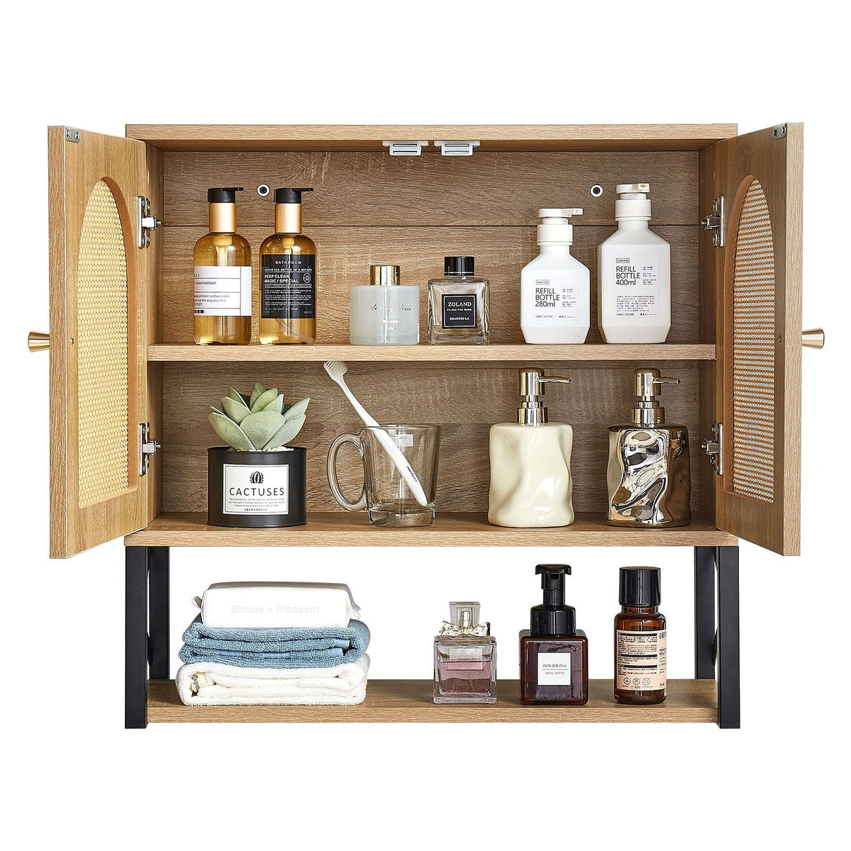 Bathroom Wall Cabinet, with 2 Doors and Adjustable Shelf, Over the Toilet Storage Medicine Cabinet Wall Mounted, Hanging Organizer with Shelves & Open Partition for Laundry Room Kitchen Restroom