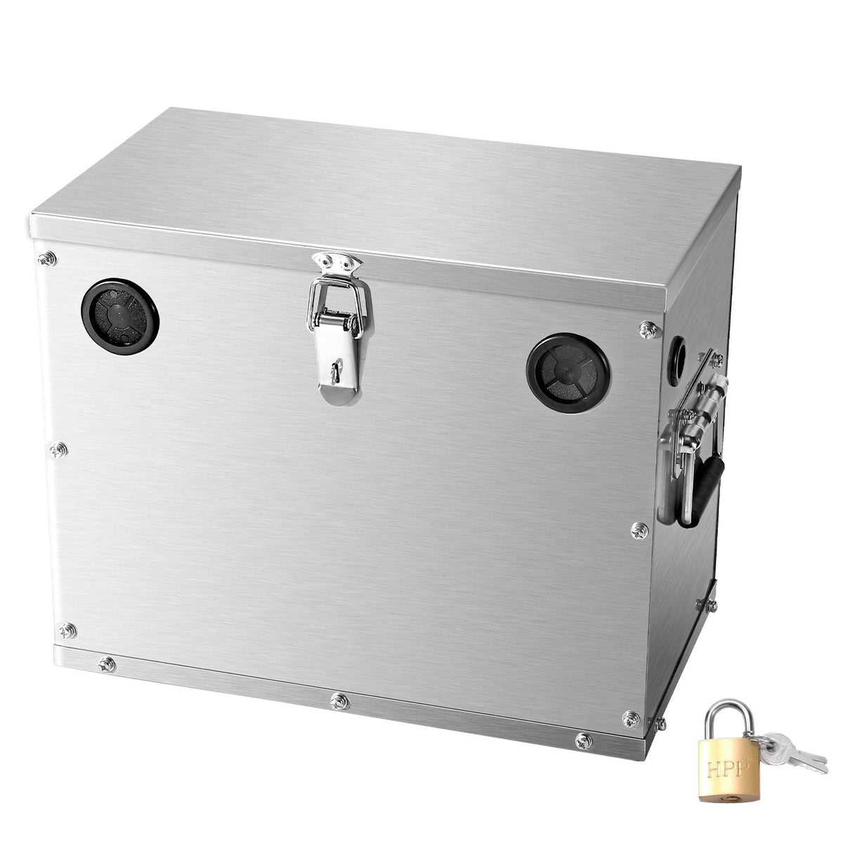 Battery Box, Group 24/31 Trolling Motor Battery Box, Marine Batteries Case with Lock, Handles and Rubber-Grommet Cable Holes, Stainless Steel Shell, Suitable for Cars, Boats & Trolling Motors