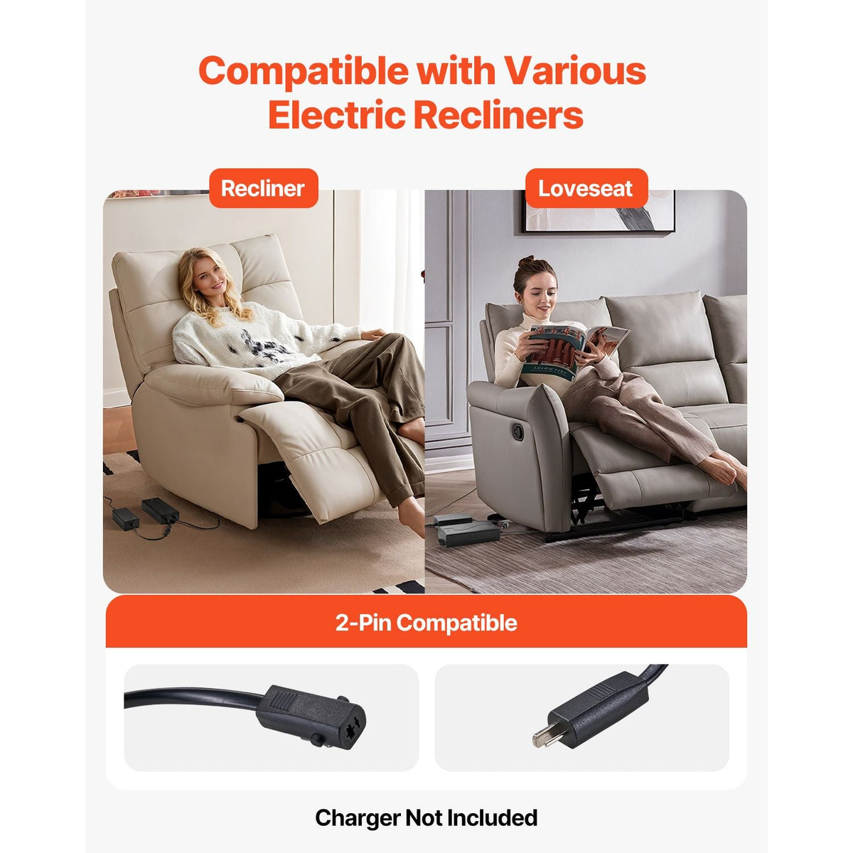 Battery Pack for Reclining Furniture, 2500 mAh Rechargeable Recliner Battery Pack, with Universal 2-Pin Connection and LED Display Screen, for Electric Recliner, Sofa, Couch, and Lift Chair