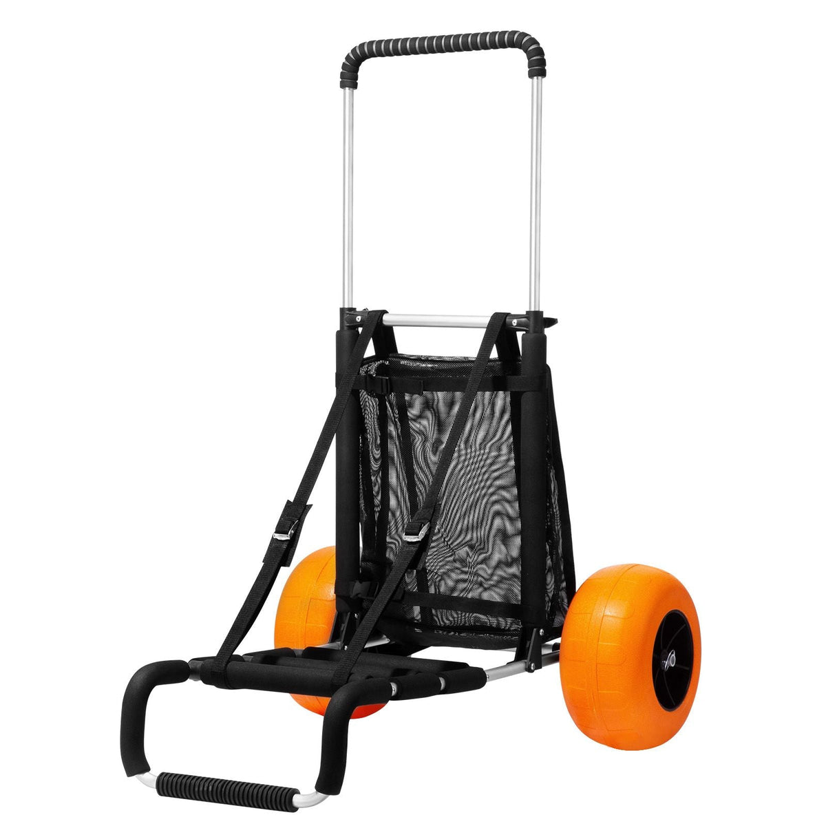 Beach Dolly with Big Wheels for Sand, 29.9" x 15.4" Cargo Deck, w/ 12" Solid Wheels, 165LBS Loading Capacity Folding Sand Cart & 27" to 44.7" Adjustable Height, Heavy Duty Cart for Beach