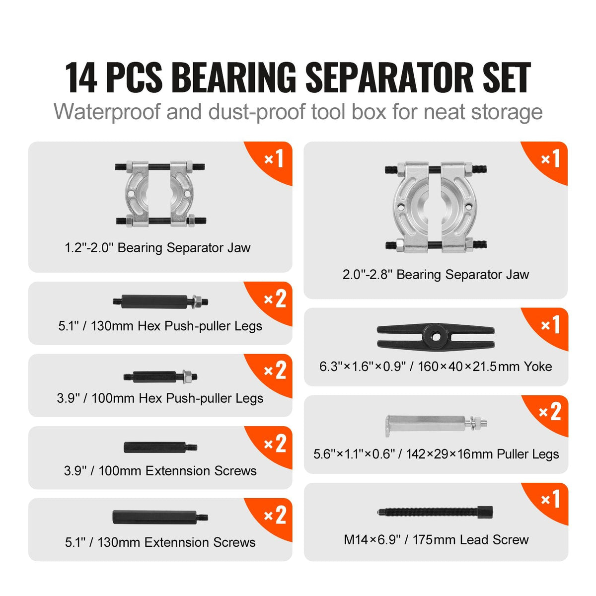 Bearing Puller Kit 14-Piece, 5 Ton Bearing Separator, Pinion Wheel Bearing Removal Kit with 2" and 3" Jaws, Bearing Separator and Puller Set, Heavy Duty Bearing Splitter Tool Kit with Case