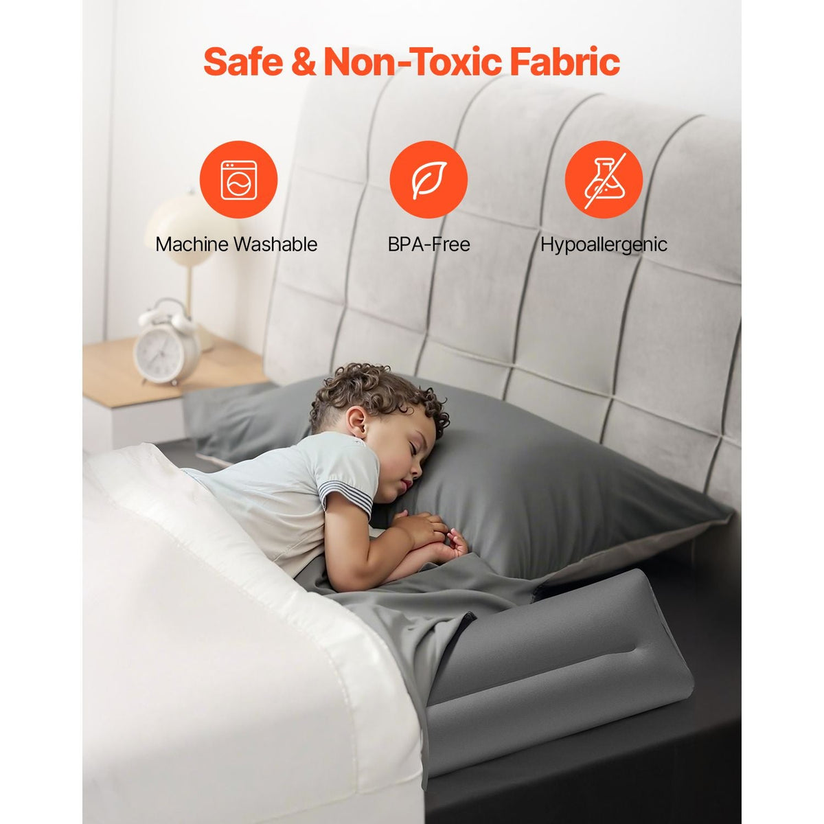 Bed Bumper for Toddlers, 52-inch Inflatable Bed Guard Rail with Safety Flap, Non-Slip TPU Toddler Bedrail Bumper for Twin, Full, Queen King Beds, Lightweight & Portable for Home Travel (2 Packs)