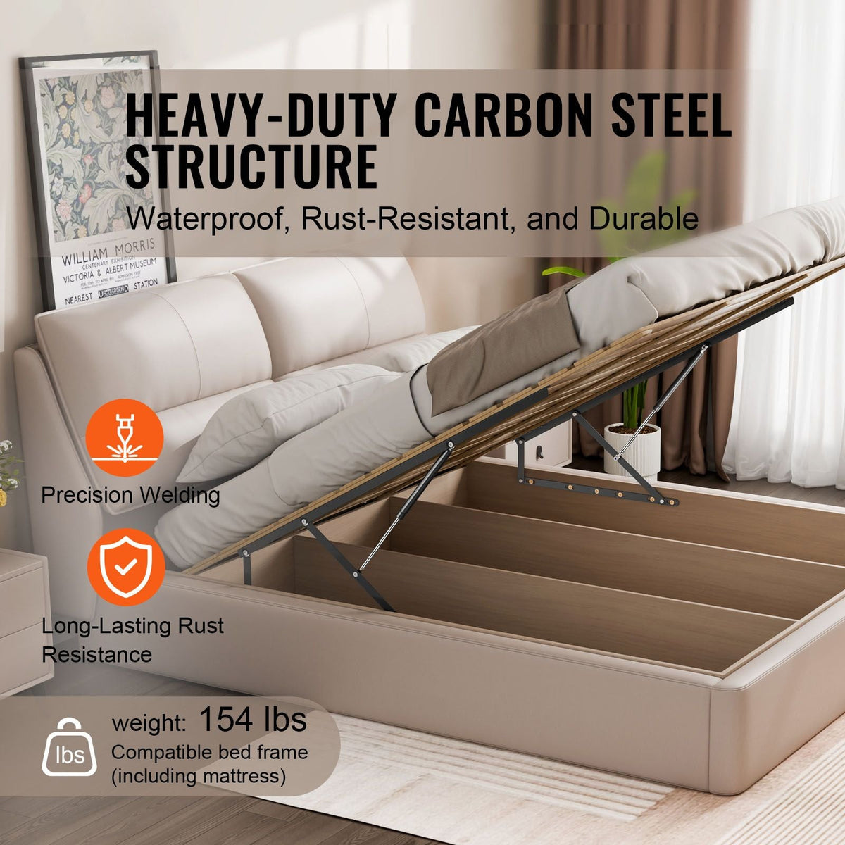 Bed Lift, 59x71 in Compatible Bed Size 154 lbs Load Bearing, DIY Wall Bed Mechanical Hardware Kit Vertical Deluxe, Pneumatic Lever Heavy Duty Bed Support, Folding Wall Bed for Guestroom